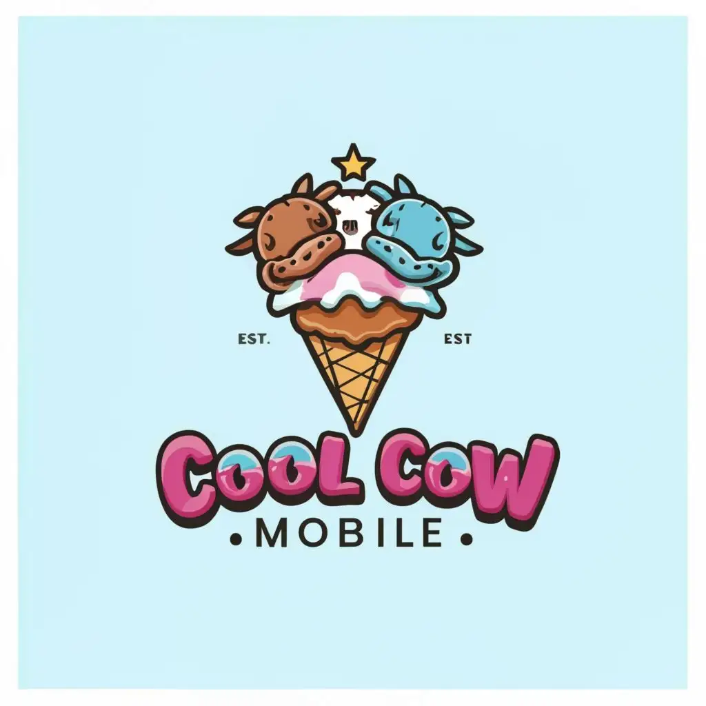 a logo design,with the text "cool cow mobile ", main symbol:ice cream cool cows,Moderate,clear background