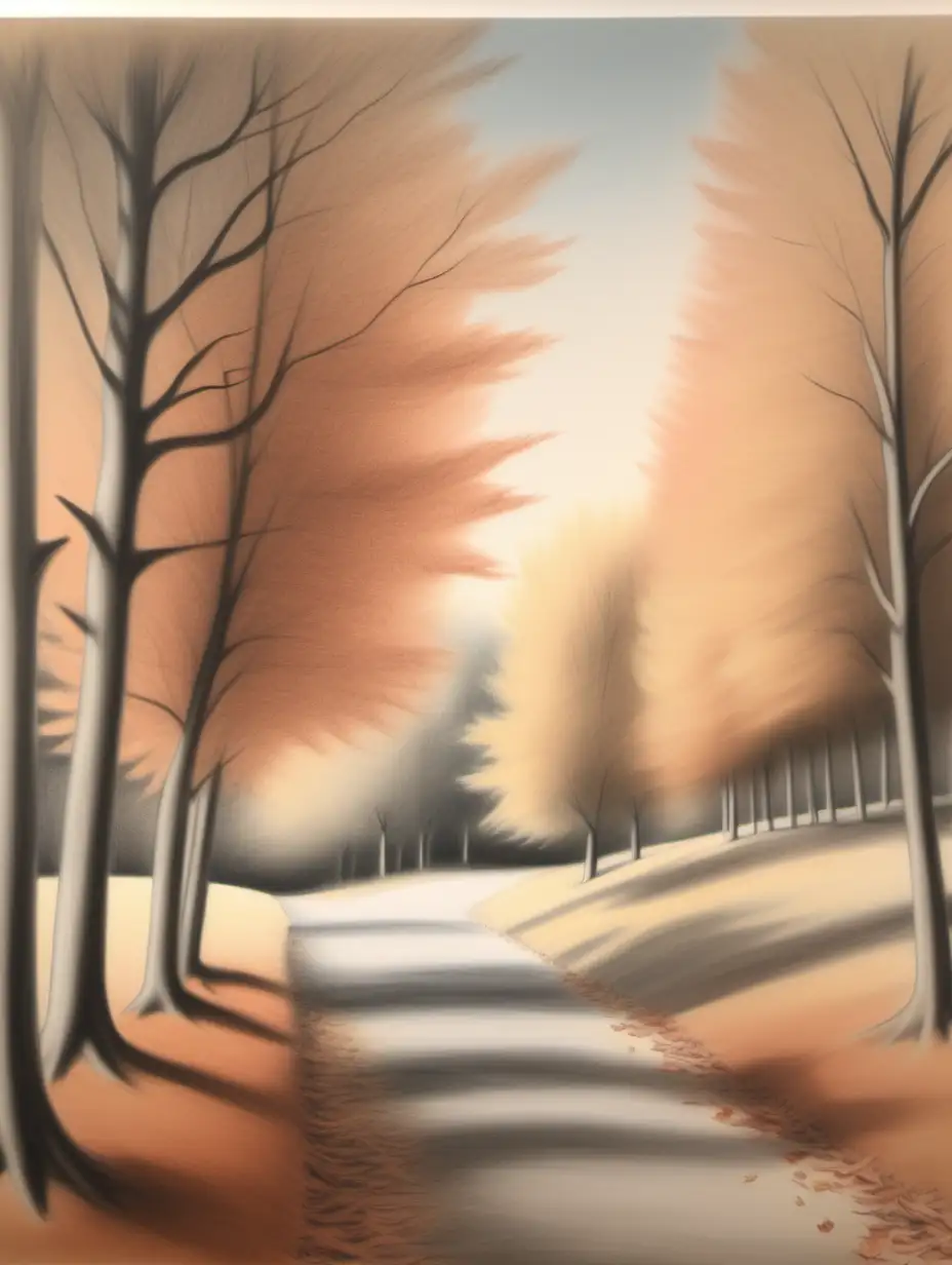 neutral colour Pastel drawing of a fall scene