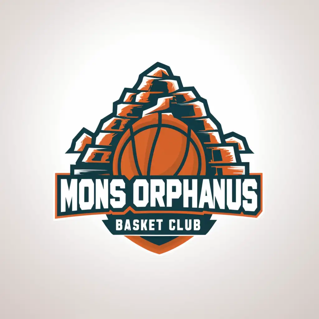 a logo design,with the text "Mons Orphanus Basket Club", main symbol:basket ball mountain,Moderate,clear background