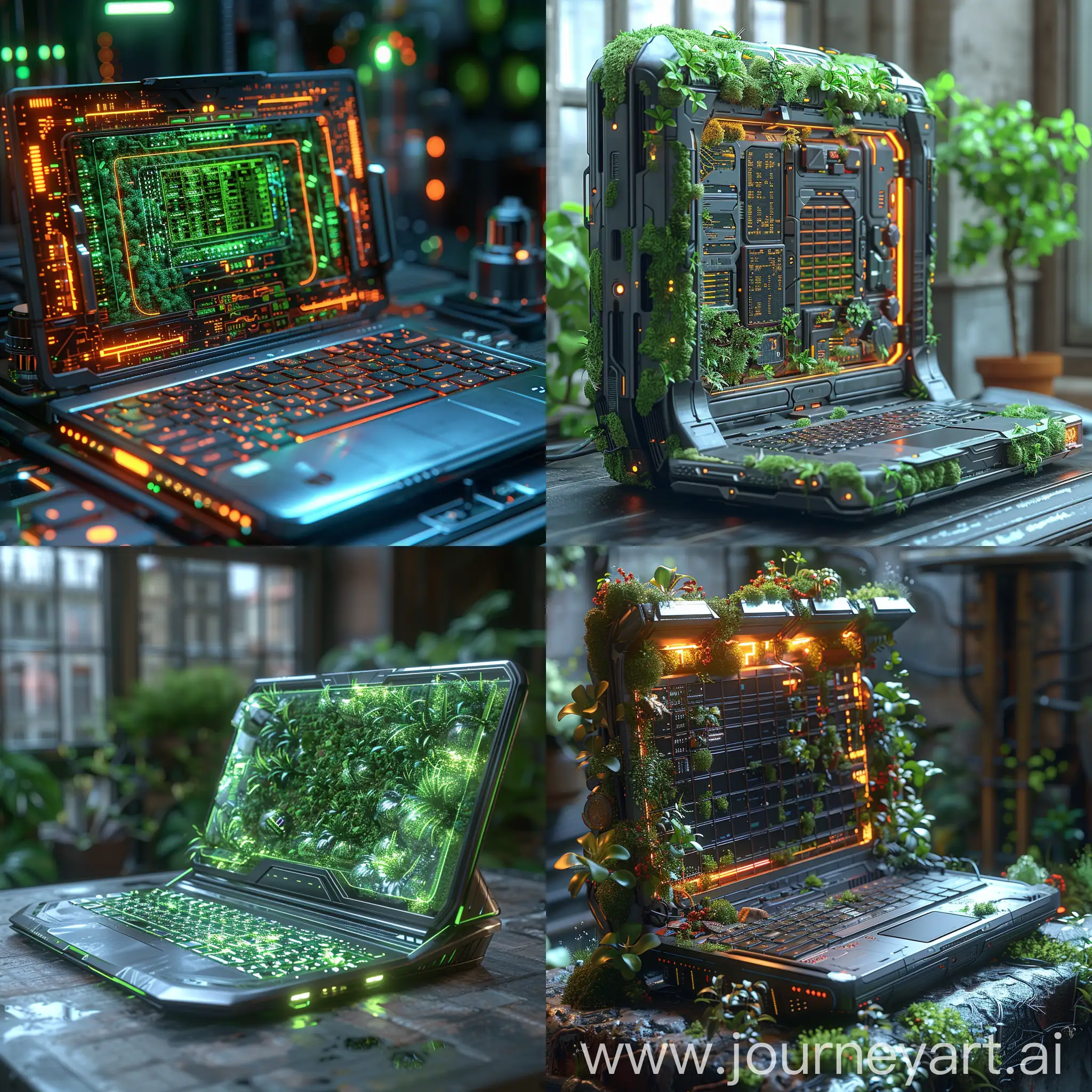 Futuristic laptop, green utopia, solar utopia, octane render --stylize 1000