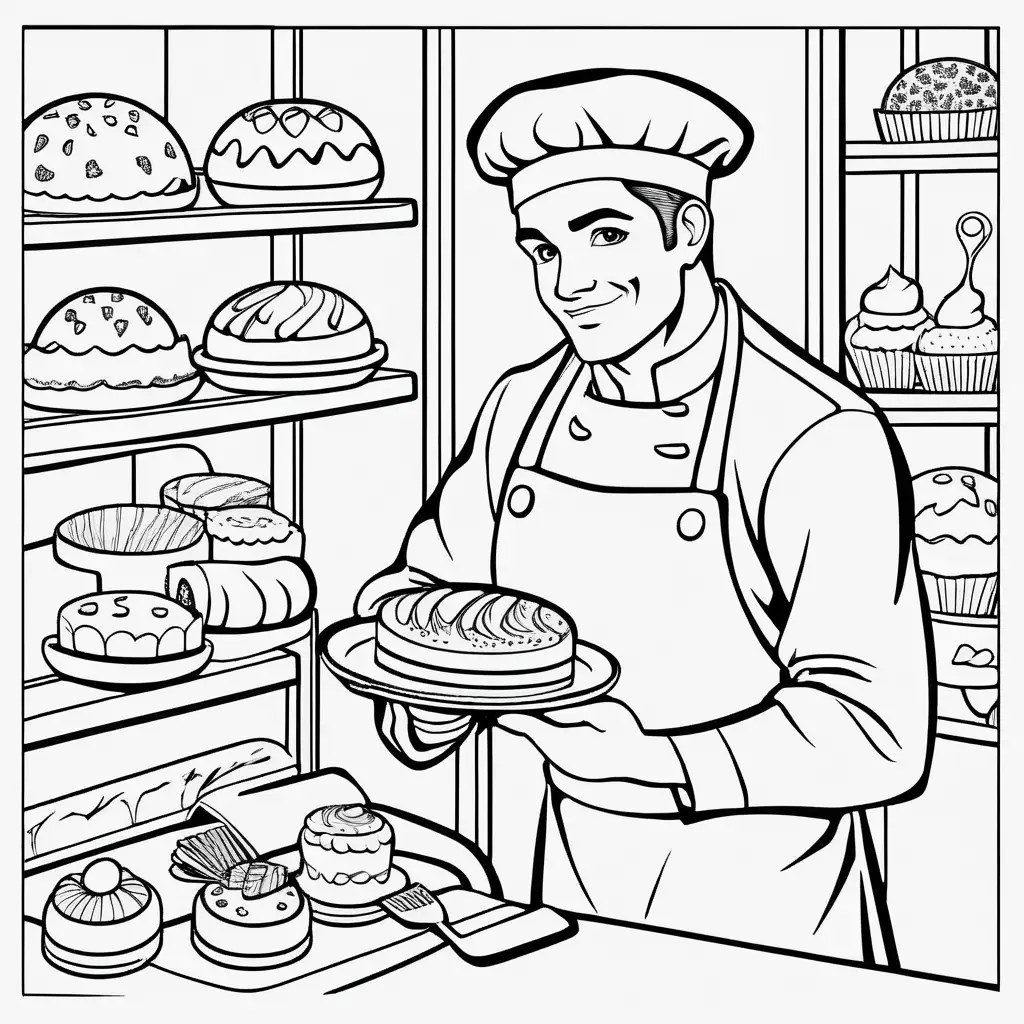 coloring page profession baker simple