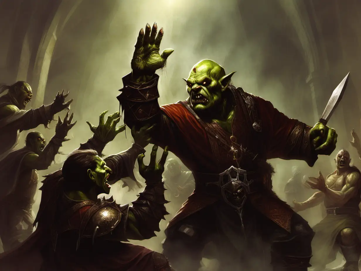 Fantasy Art Orc Confronts Priest in Epic Battle
