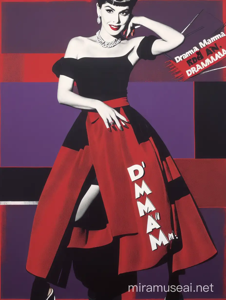 pop art artstyle of red and black with text "dramamamama" 
