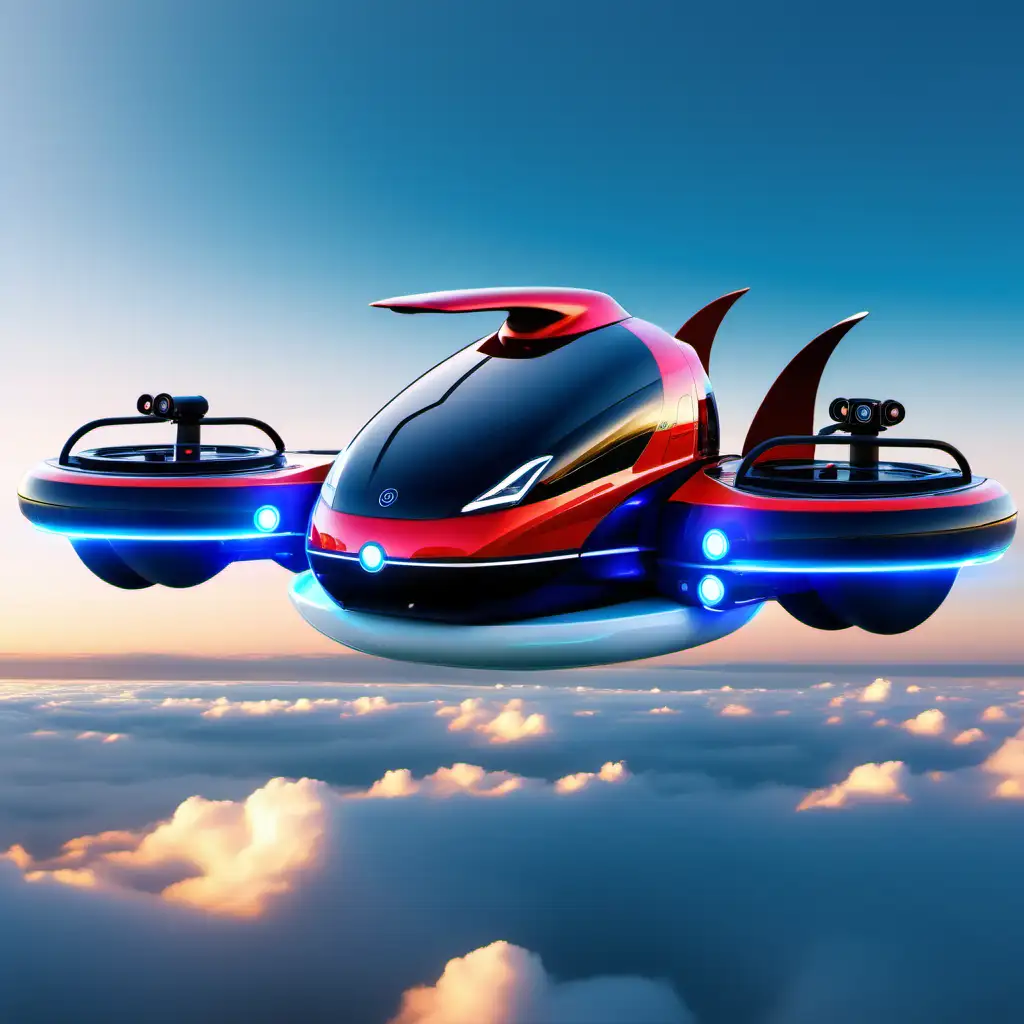 Futuristic Electric Flying Family Hovercar Adventure