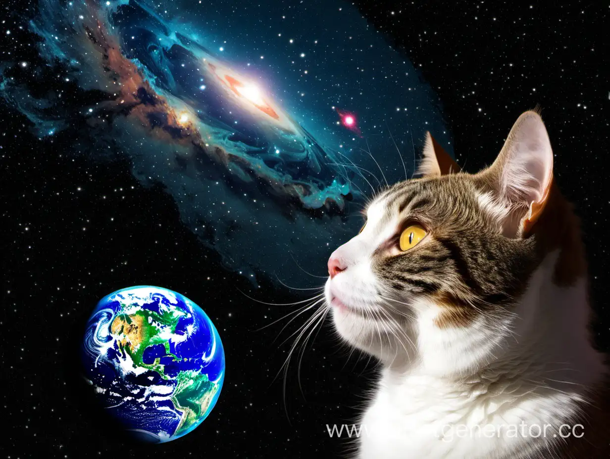 Кошка изучает космос с земли