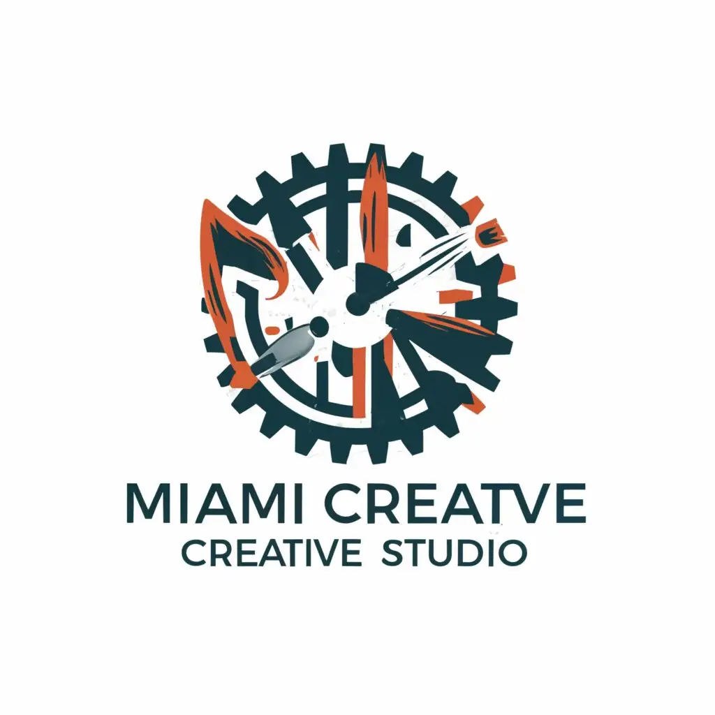 a logo design,with the text "Miami Creative Studio", main symbol:Gears, brushes, laser and signs,Moderate,clear background
