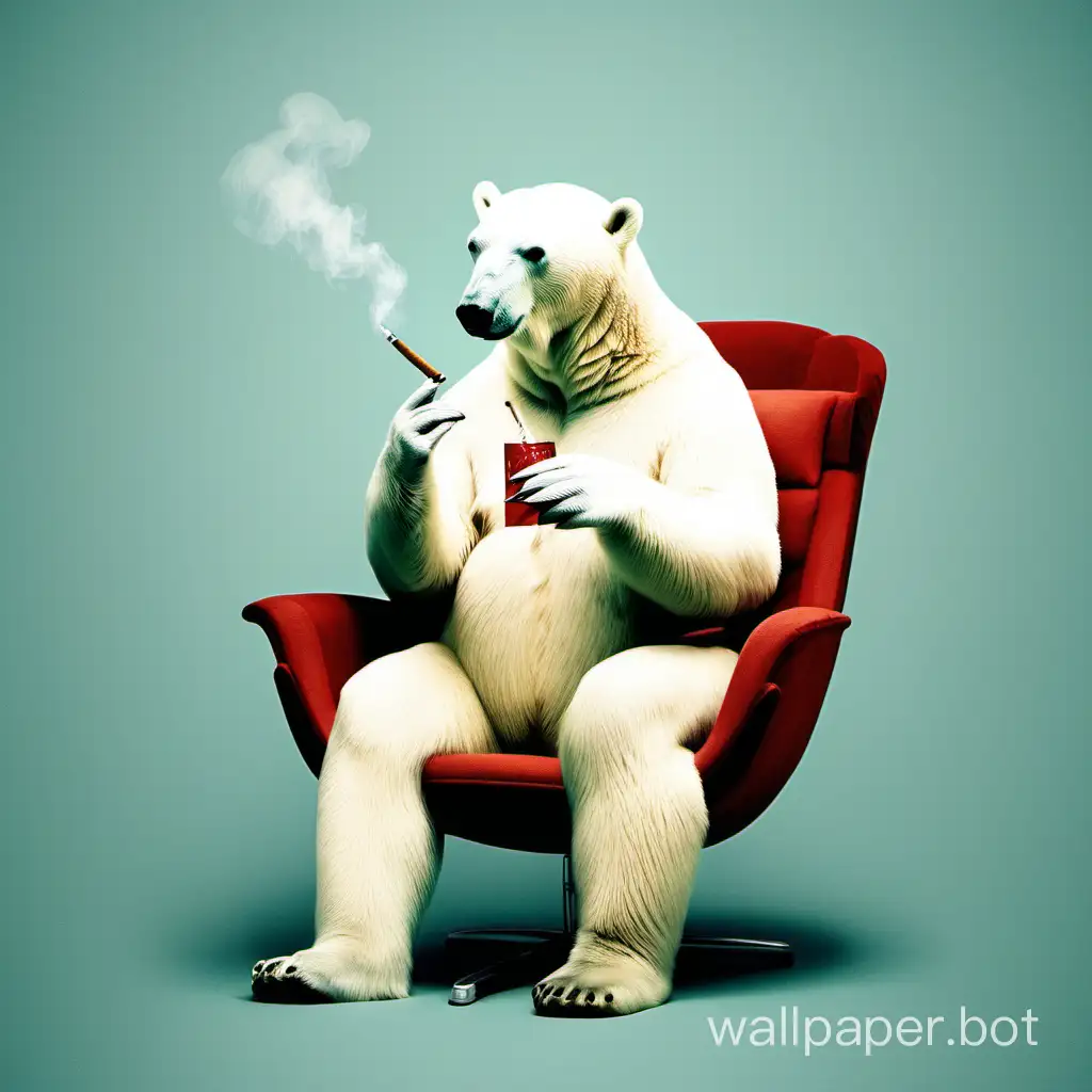 Polar bear sitting on chair while smoking