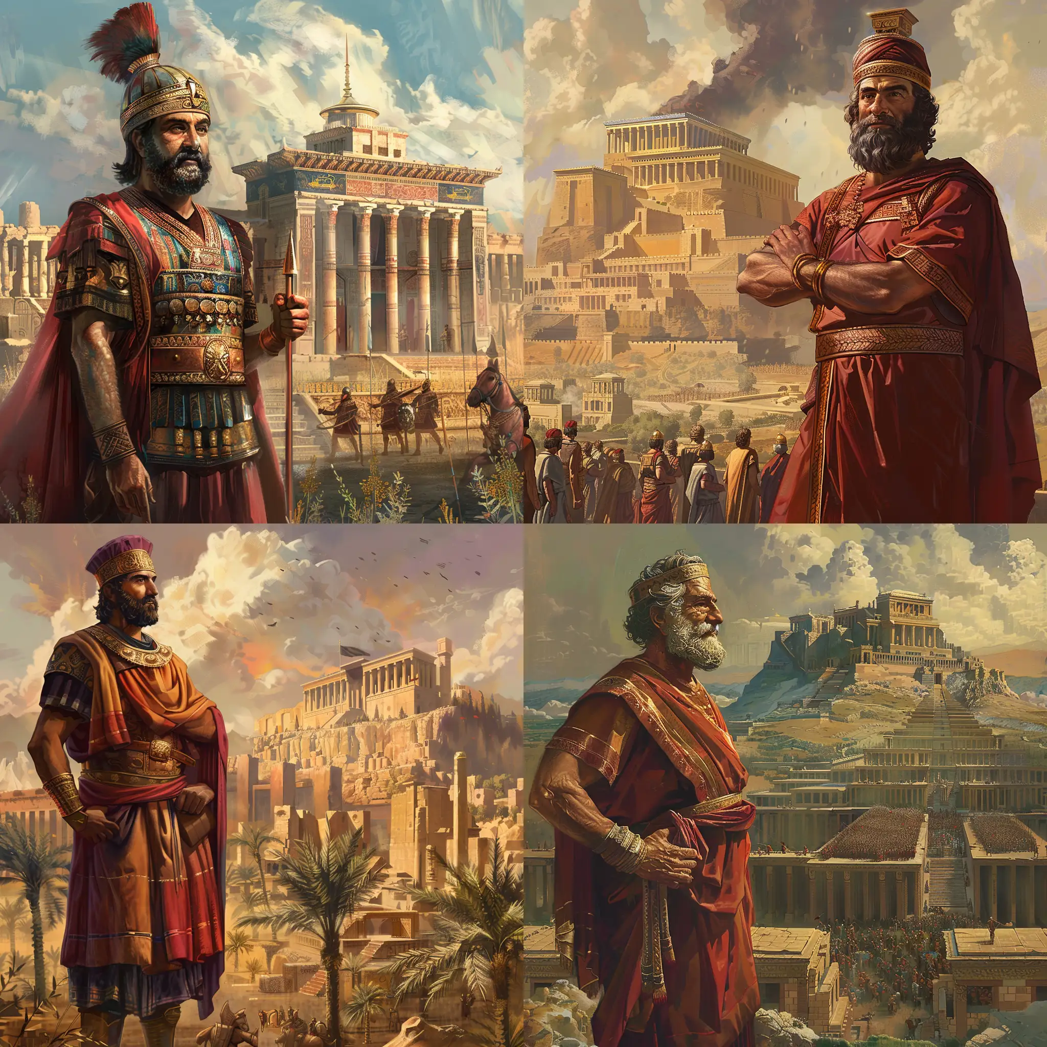 Cyrus The Great standing in front of ancient Persia, artistic style