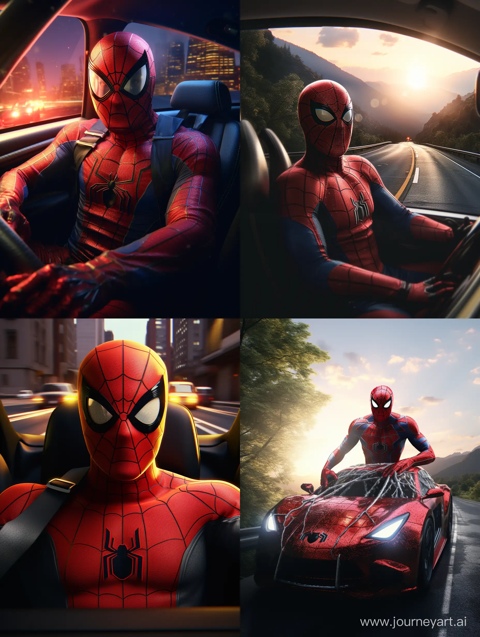Spiderman-Driving-Car-in-8K-Midjourney-Scene