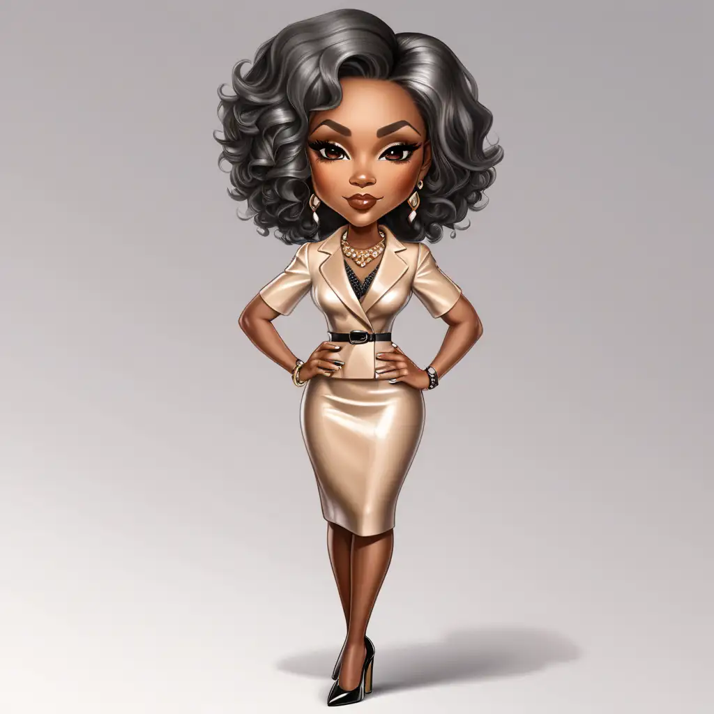 Elegant Chibi Mature African American Woman with Flawless Makeup