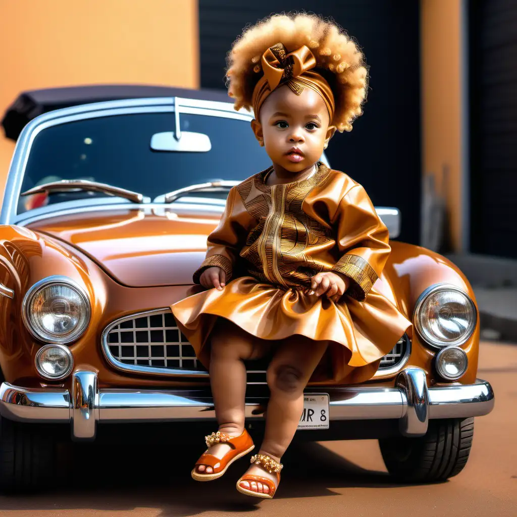 Luxurious African Baby in Traditional Attire Poses on Elegant Car