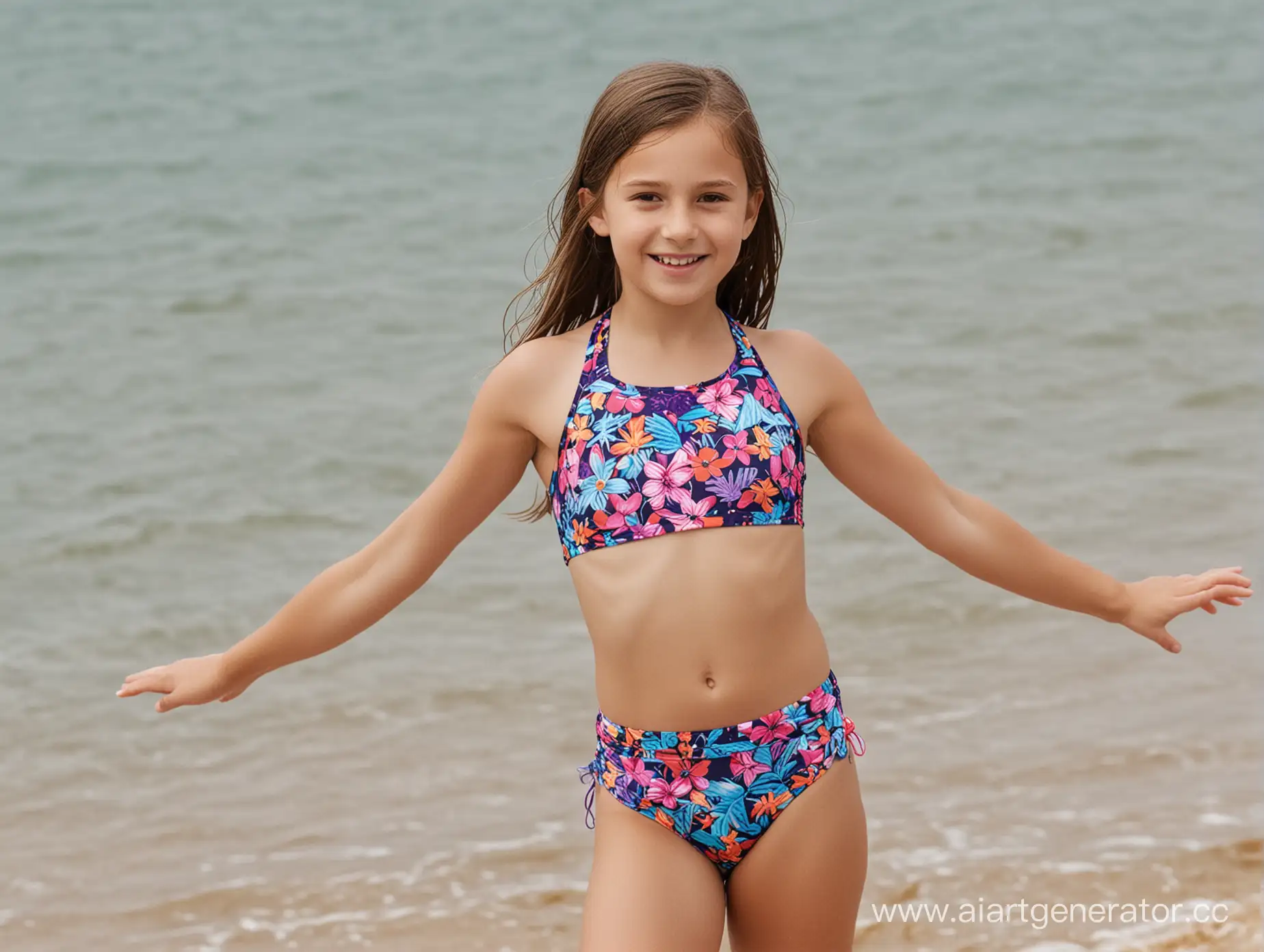 10-year-old girl in a two-piece swimsuit