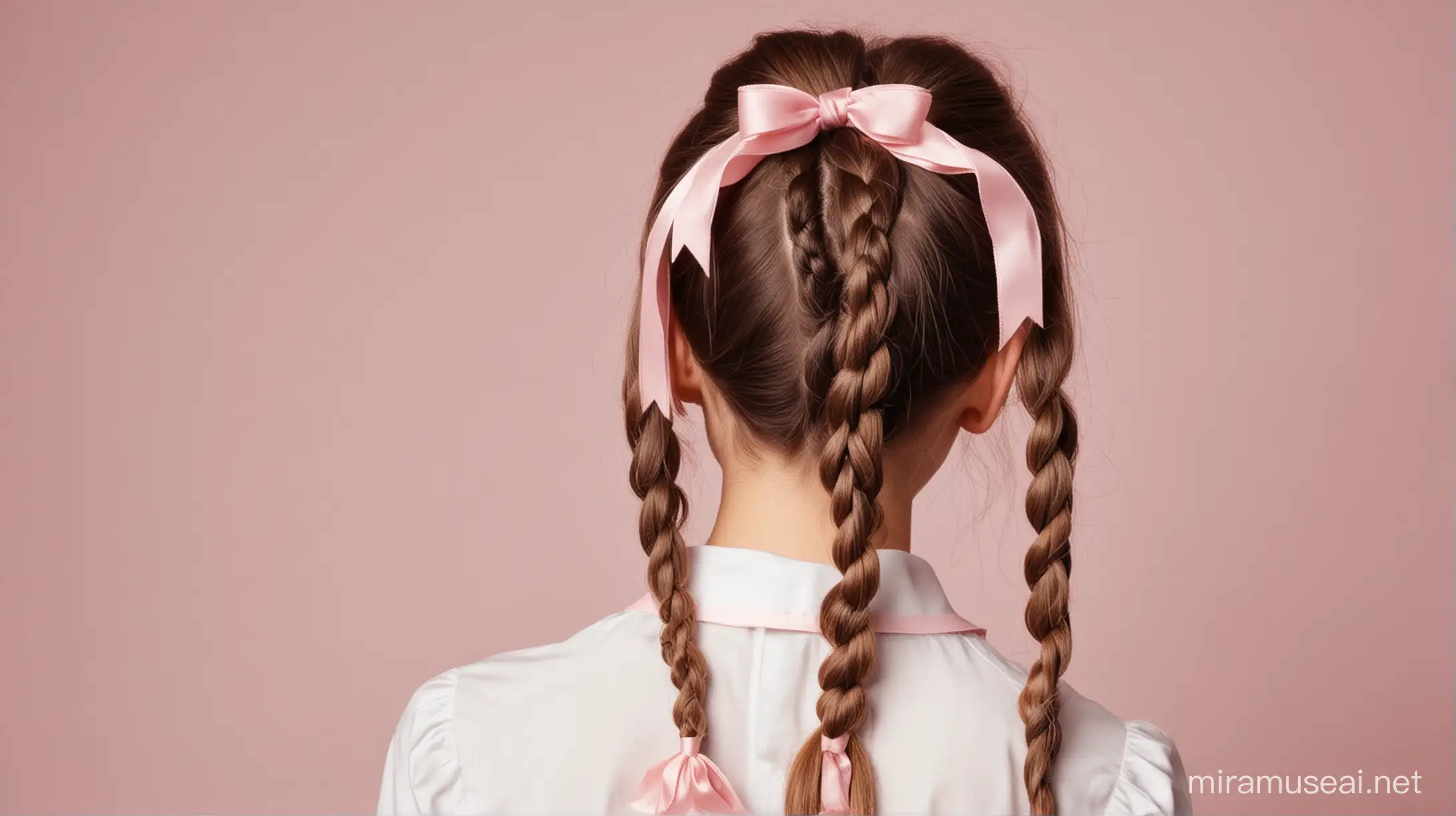 Cheerful Girl with Pigtails and Ribbon Bows Hairstyle
