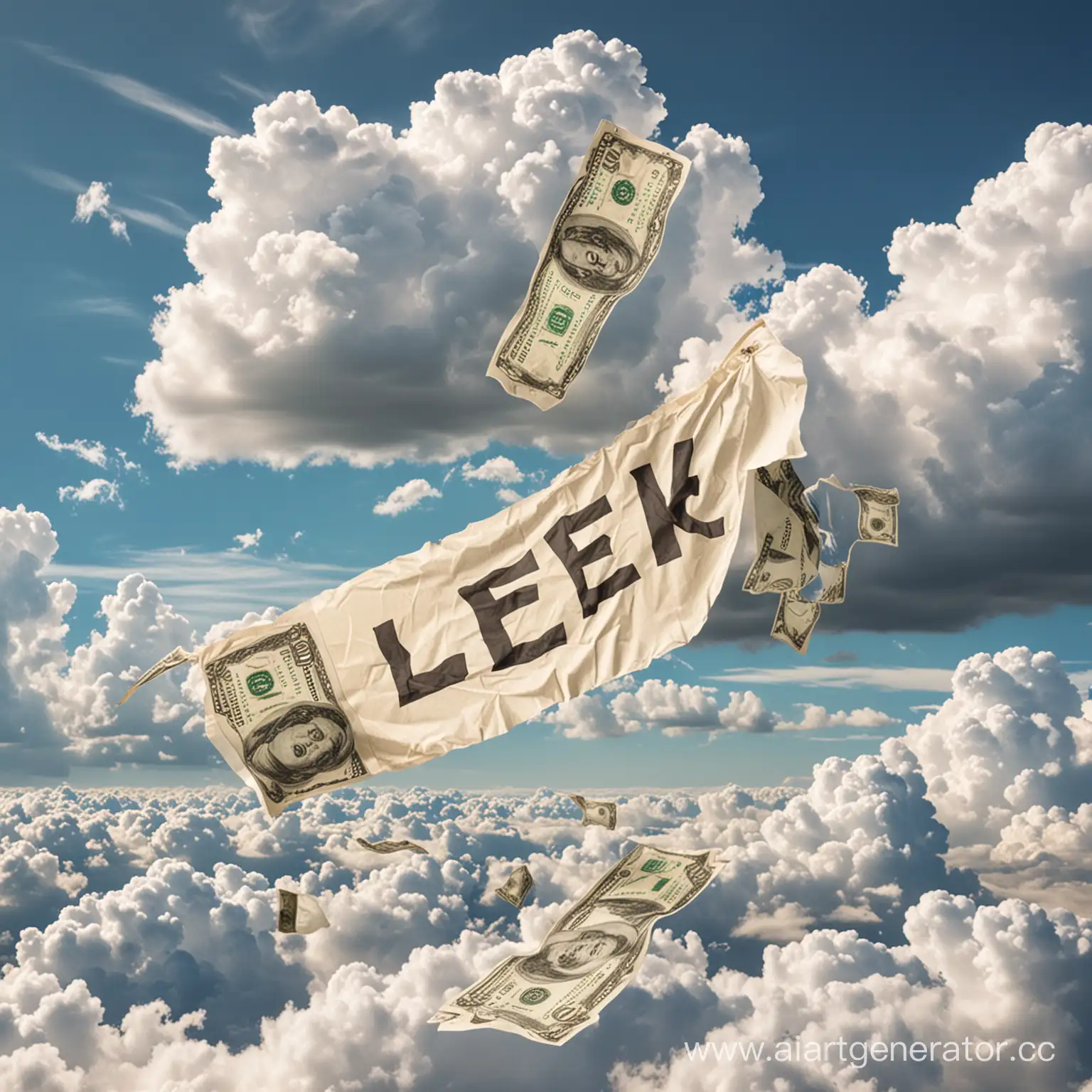 Cloud-Banner-with-Pile-of-Money-and-Inscribed-Paper-Financial-Success-Concept