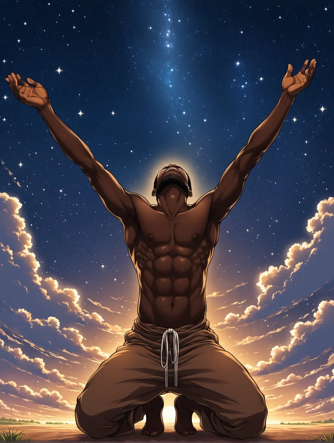 African American Man Gains Freedom under Juneteenth Night Sky