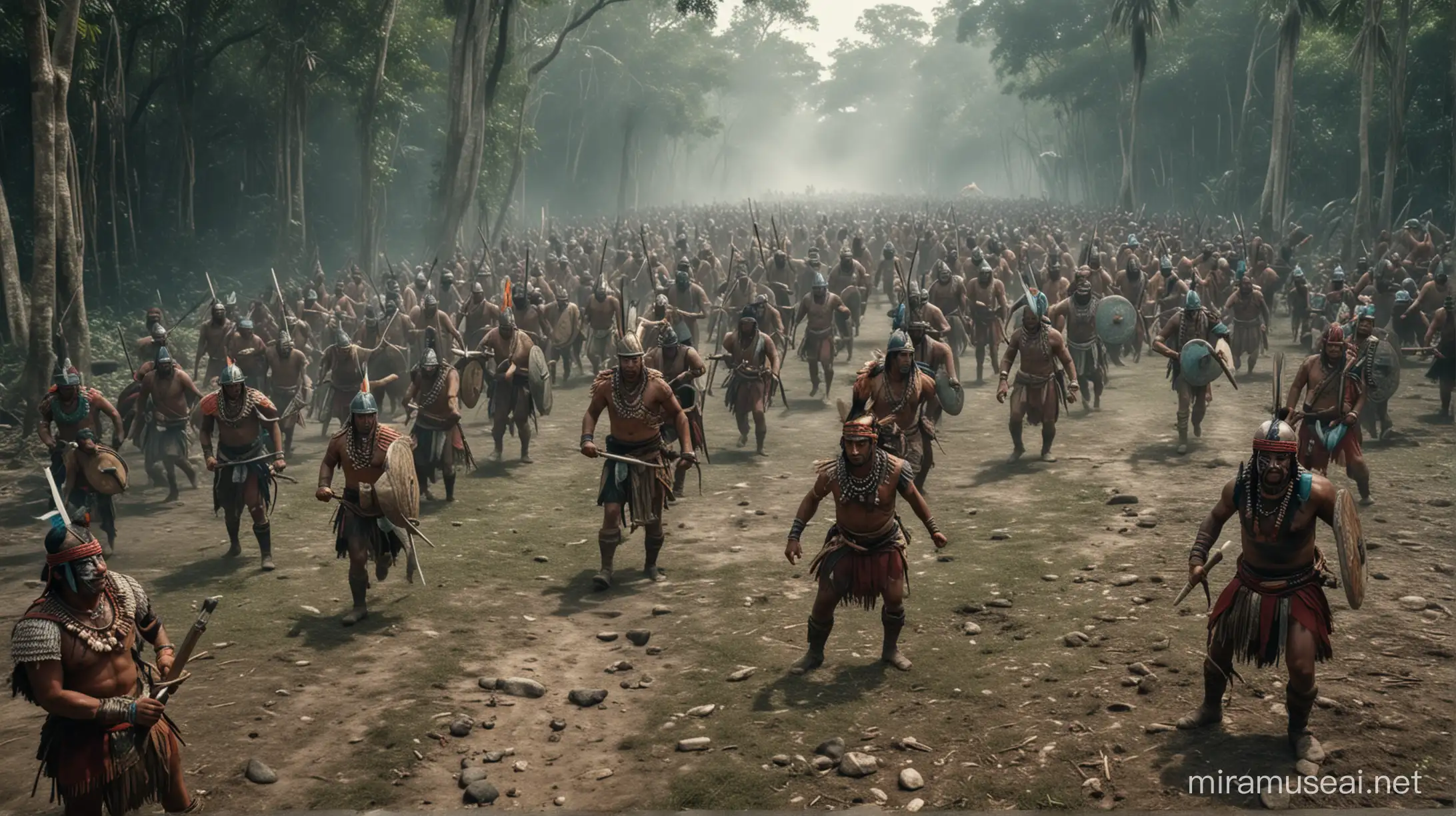  image of battles for territory between Mayan tribes, 700 years ago. with a 6k resolution.