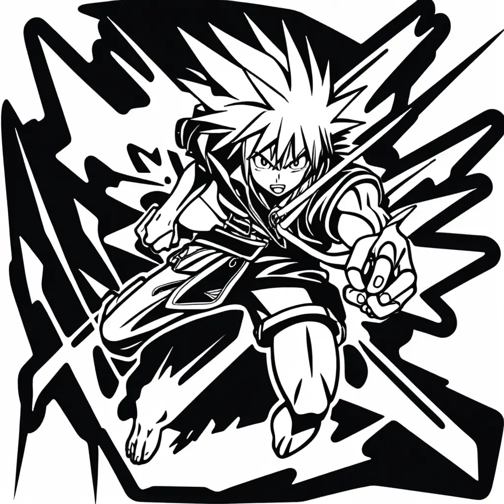anime aggressive attack style vinyl sticker art black and white no background 

