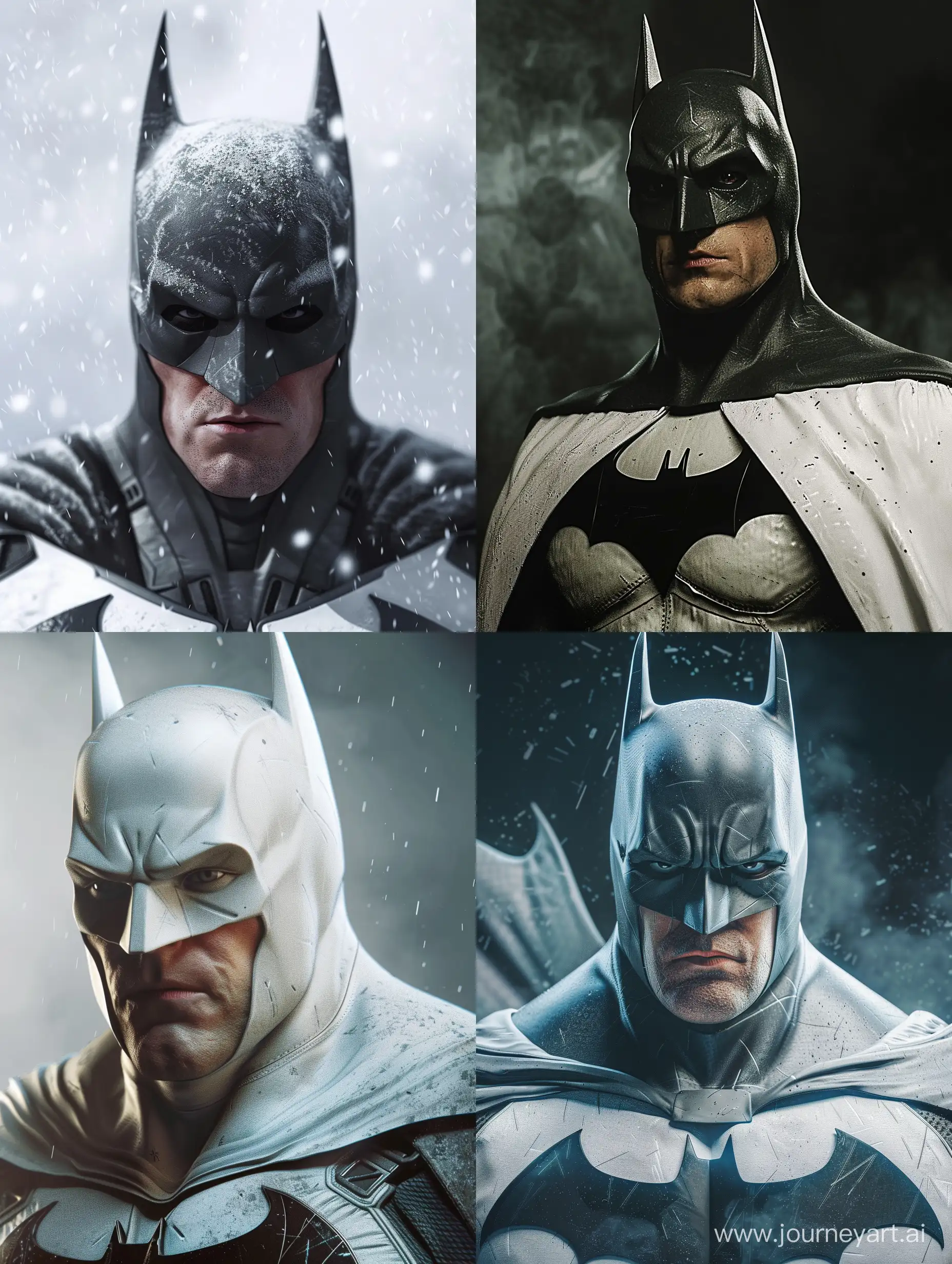 Christian Bale as Batman in White ultra-realistic, high resolution, with cinematic lighting