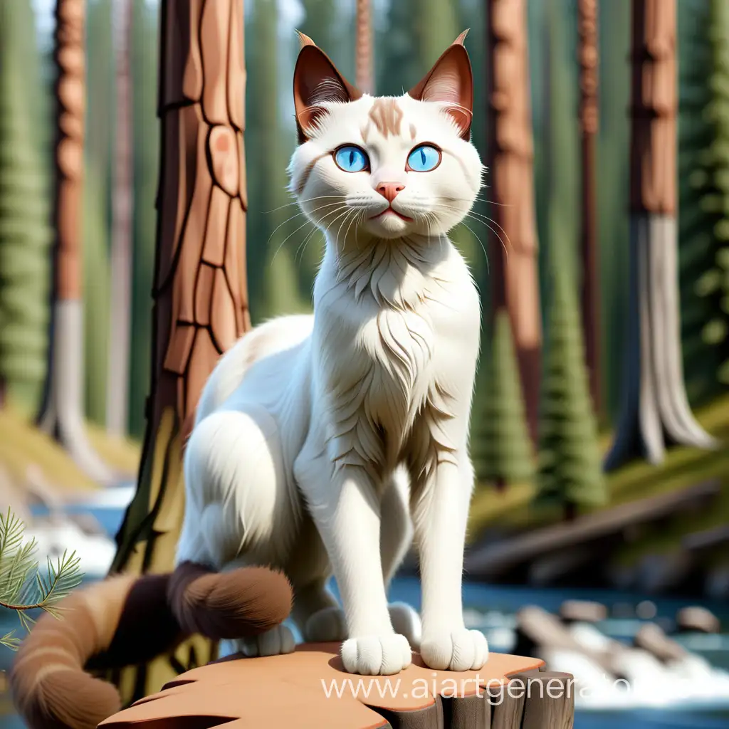 Elegant-White-Cat-with-Blue-Eyes-in-Enchanting-Forest-Setting