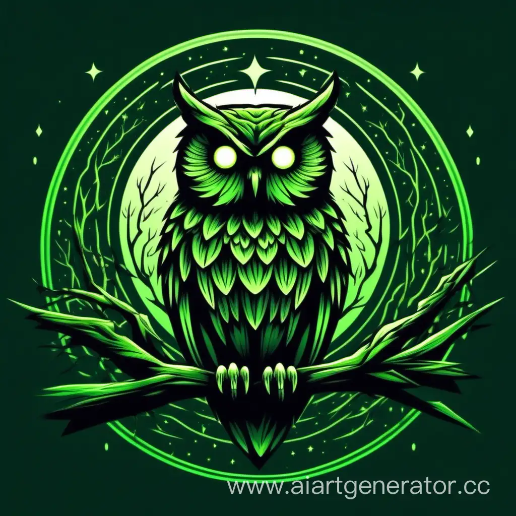 Символ ночной совы в зелёных оттенках