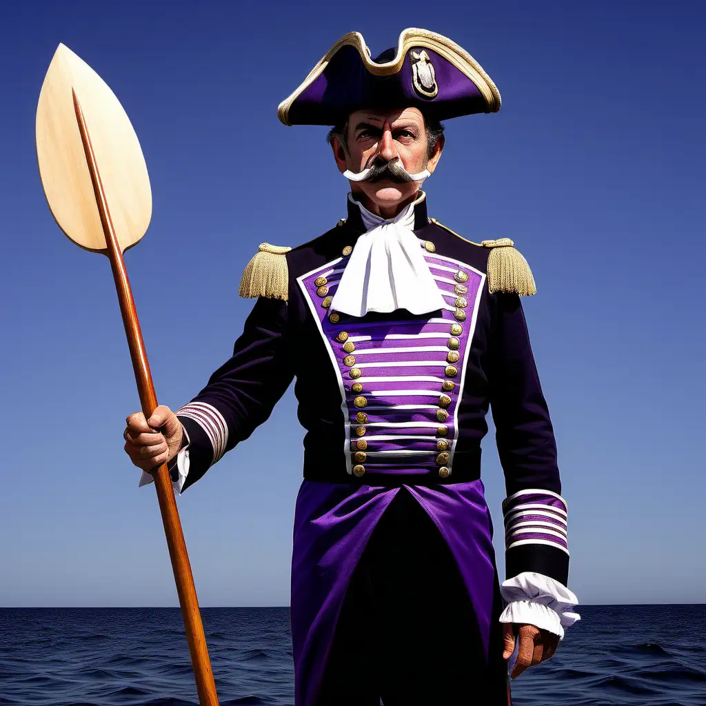 Elegant Admiral with Handlebar Mustache and Mutton Chops Wielding a Grand Oar