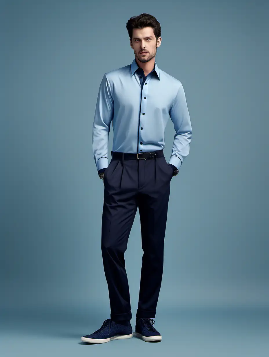Male Model with Elegant Black Pants, Belt and Blue Shirt Stock Photo -  Image of shirt, businessman: 73801216