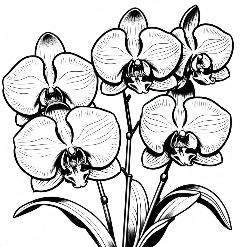 Exquisite Realistic Orchid Coloring Pages with Detailed Leaves