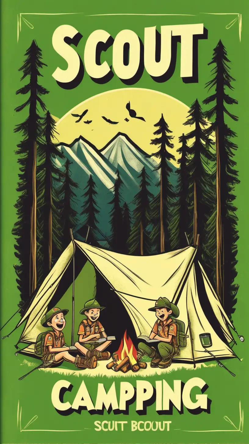 Scout Camping Joke Book Cover Funfilled Illustration of Scouts Exploring the Wilderness