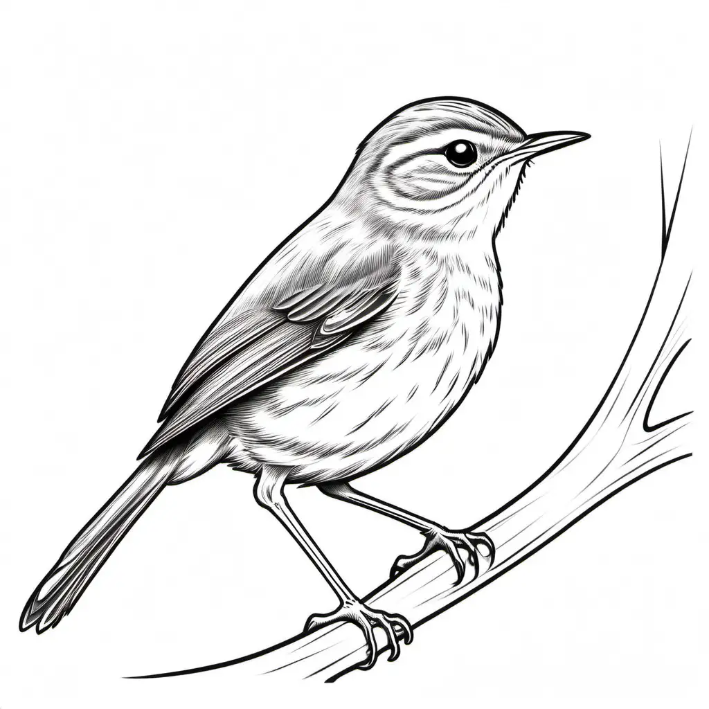 simple cute small Dusky Warbler 
coloring page
line art
black and white
white background
no shadow or highlights