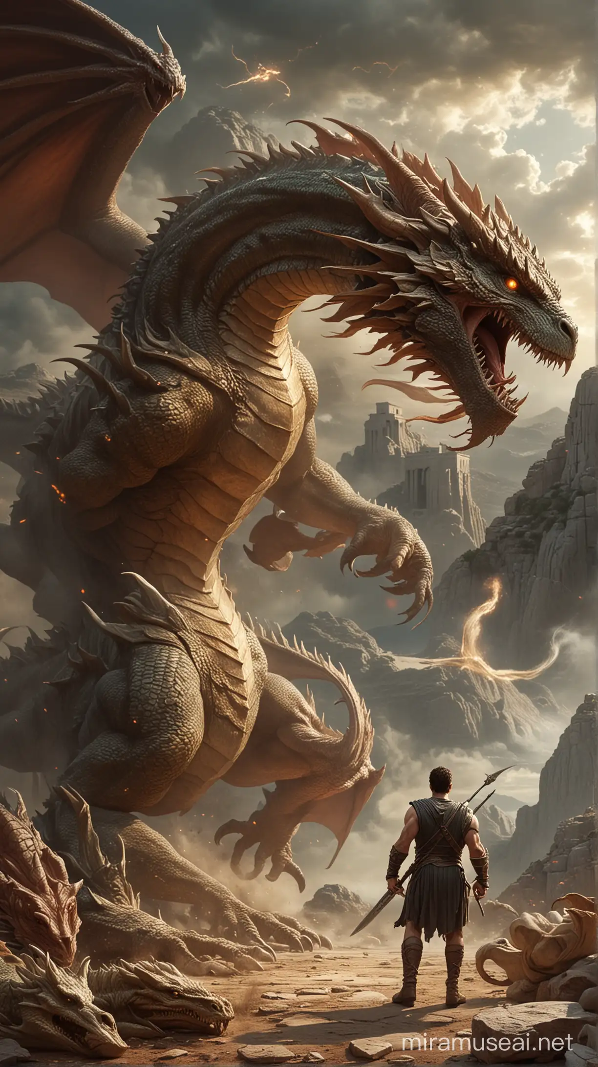 jason enfrentandose a un dragon, mitologia griega