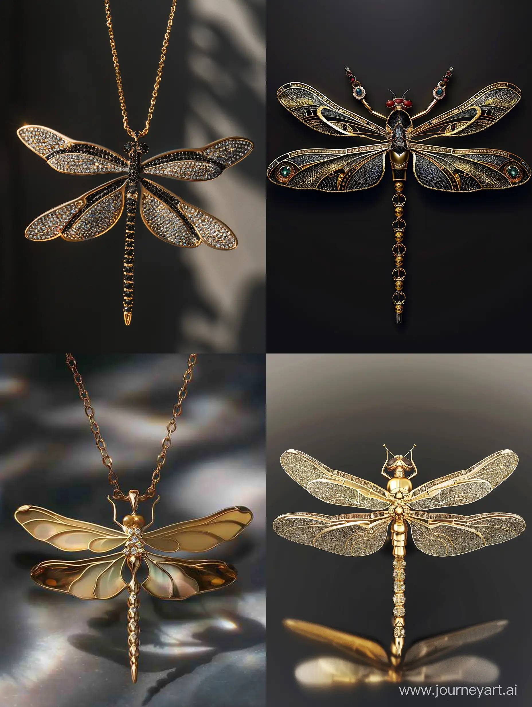 Elegant-Modern-Art-Deco-Dragonfly-Jewelry-with-Gold-and-Precious-Stones