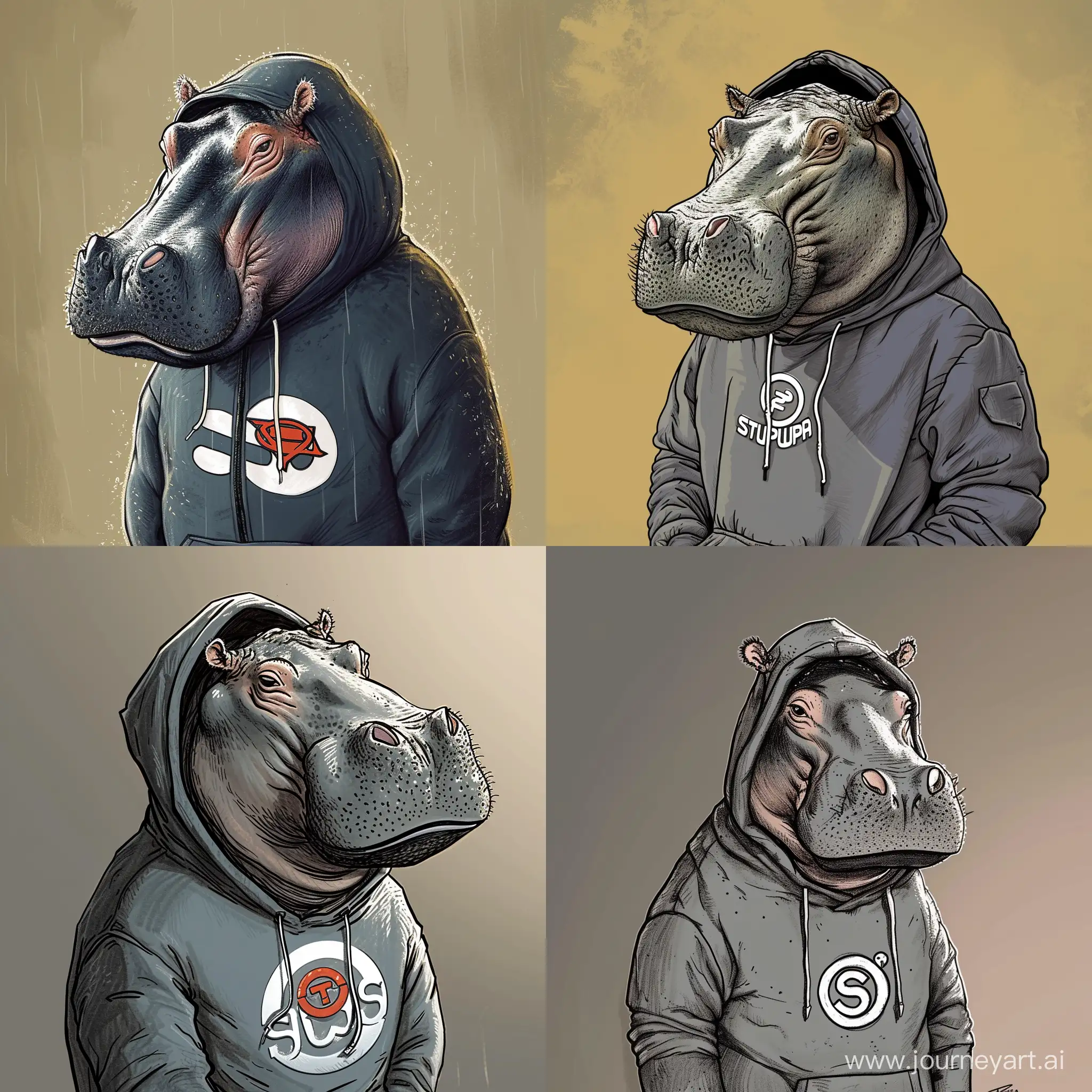 Draw a hippo in a hoodie with the supreme logo