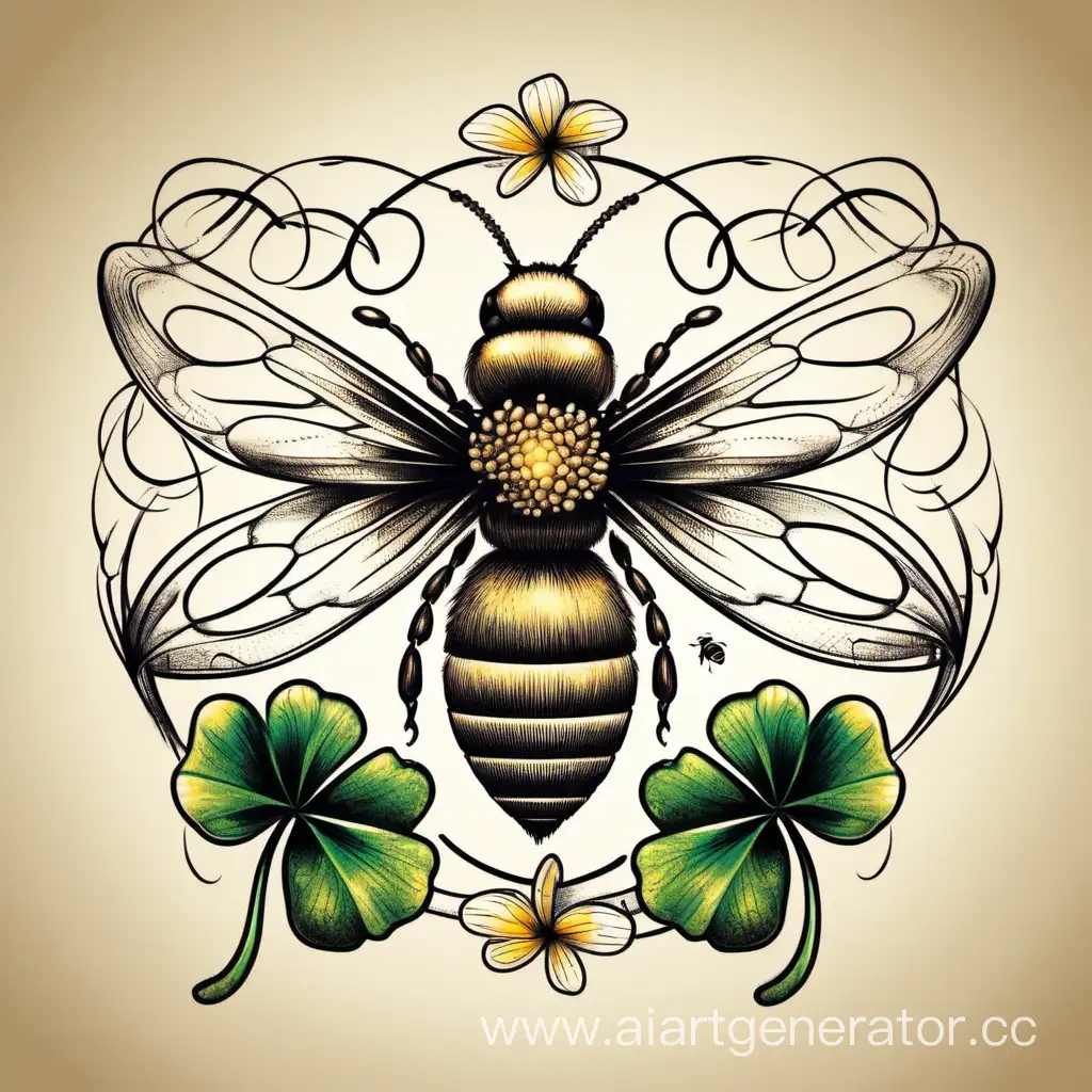 эскиз татуировки знак бесконечность четырехлистный клевер пчела