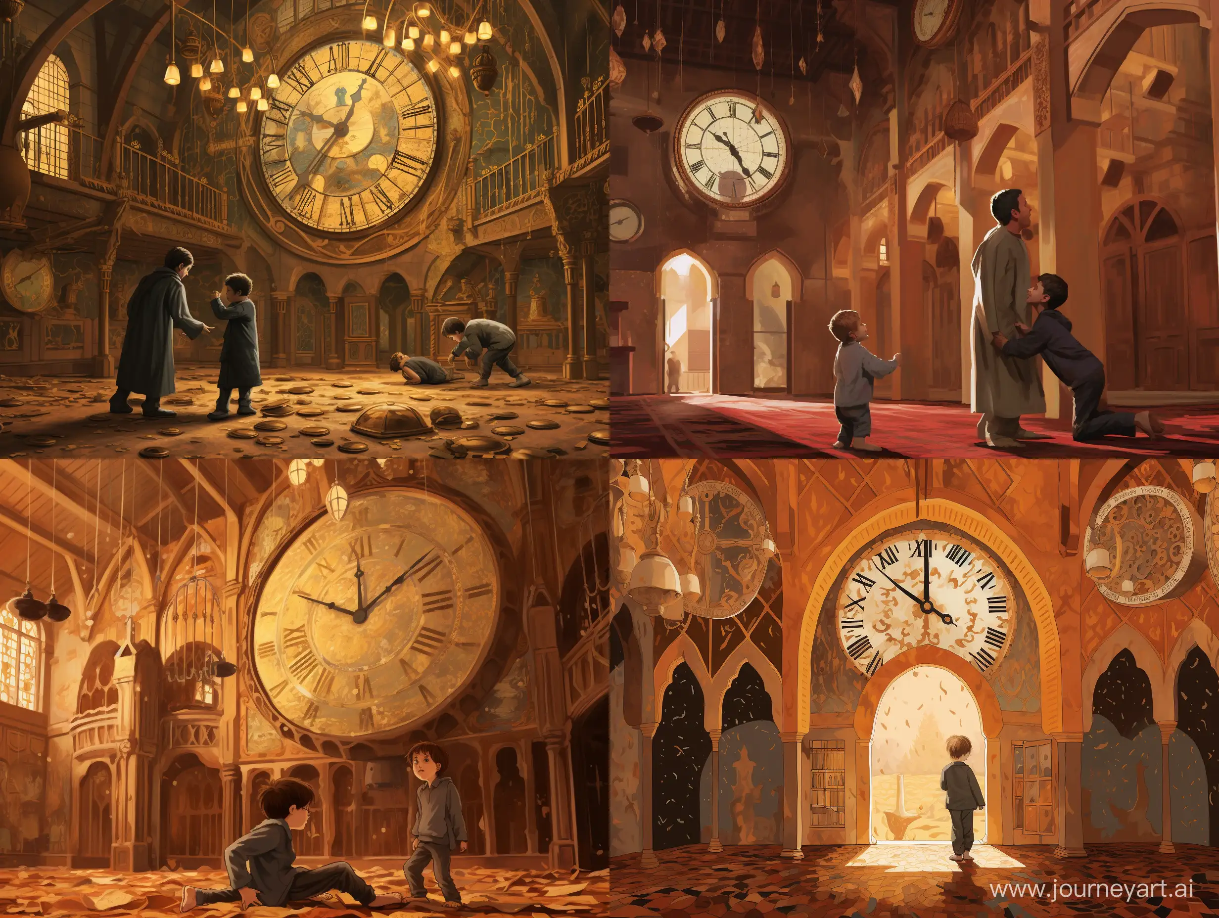 Arabic-Hall-Guards-Disciplining-Boy-Under-Enchanted-Clocks
