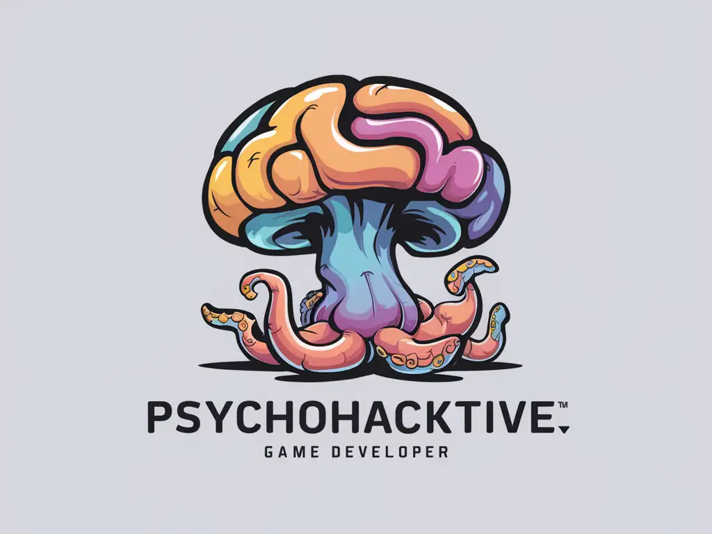 Psychohactive Game Development Studio Logo with Stylized Shroom Brain Stem and Tentacles