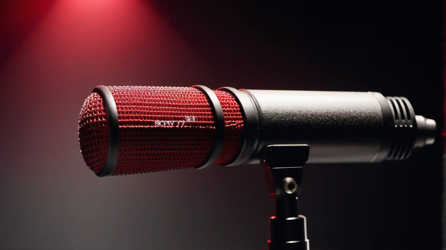 closeup of a professional condensator microphon in a recording studio red led lightning, picture shot with sony A7 sIII