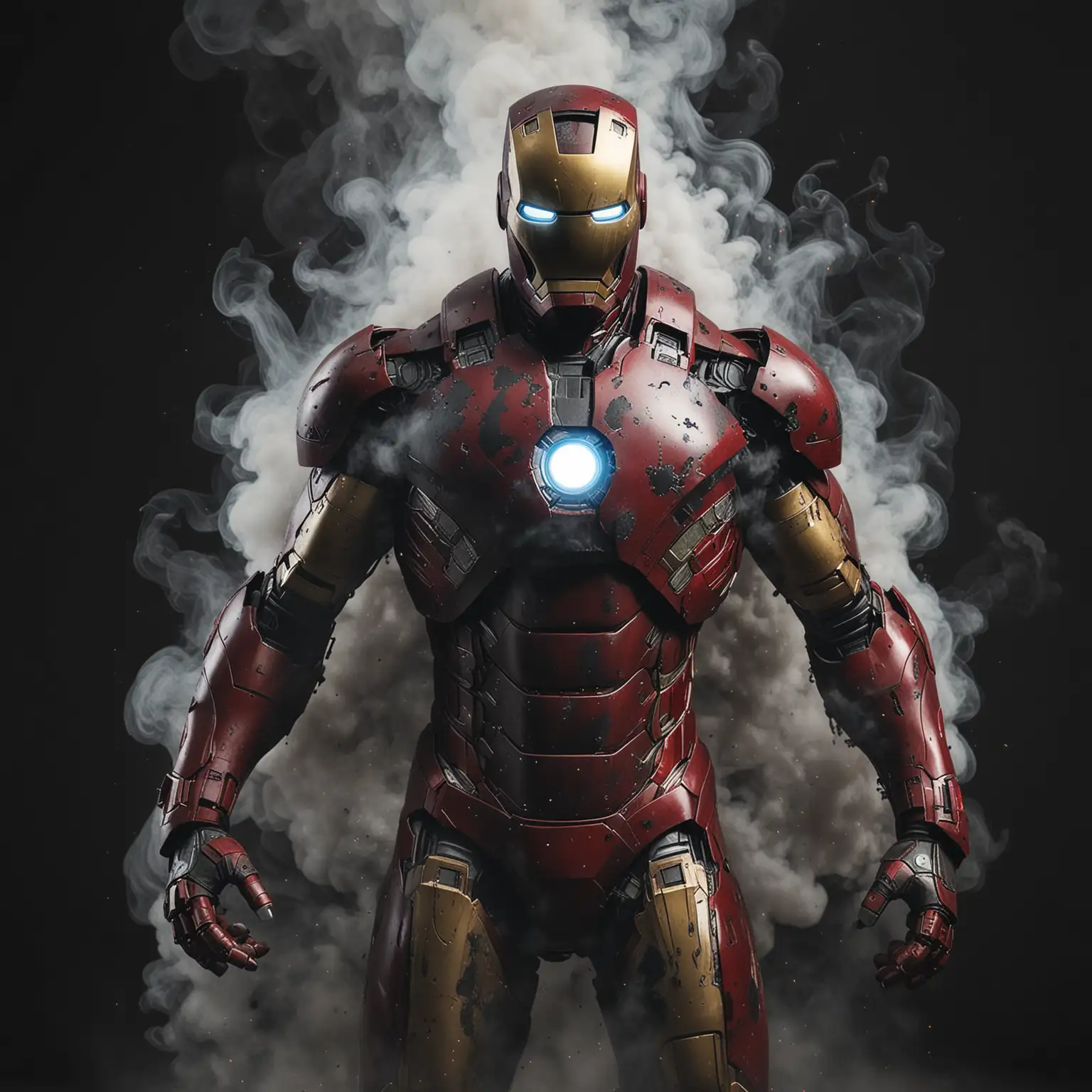 iron man chest coming out of black smoke