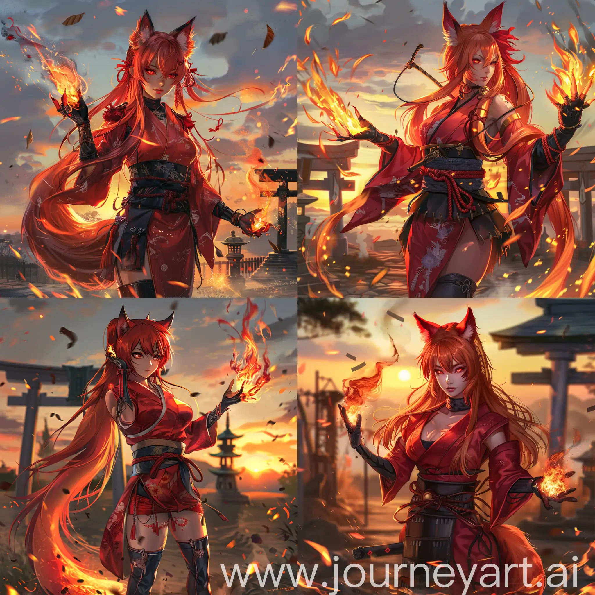 Fiery-Red-Fox-Spirit-Summoning-Fire-Magic-at-Sunset