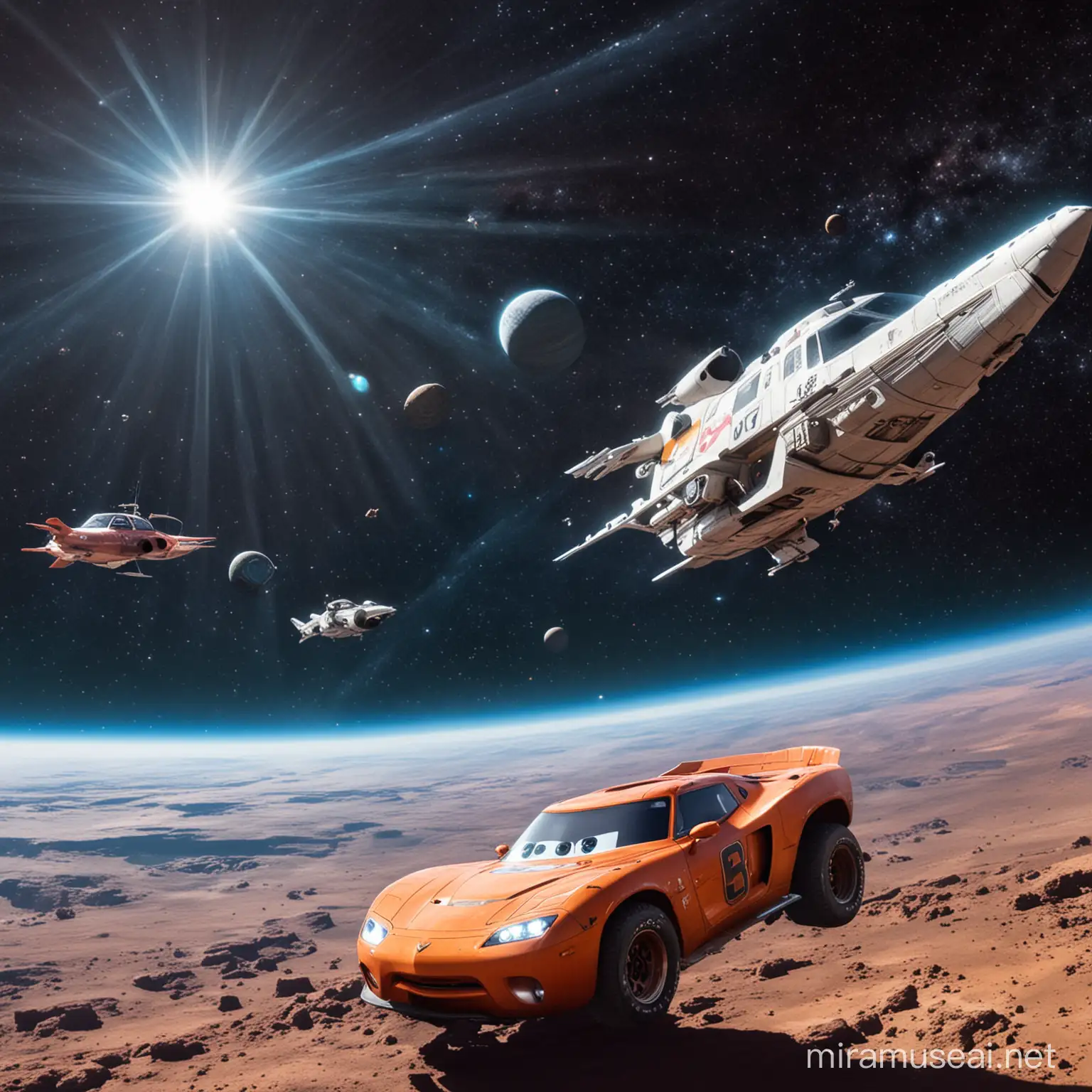 Futuristic Spaceships Cruising Through Celestial Realms