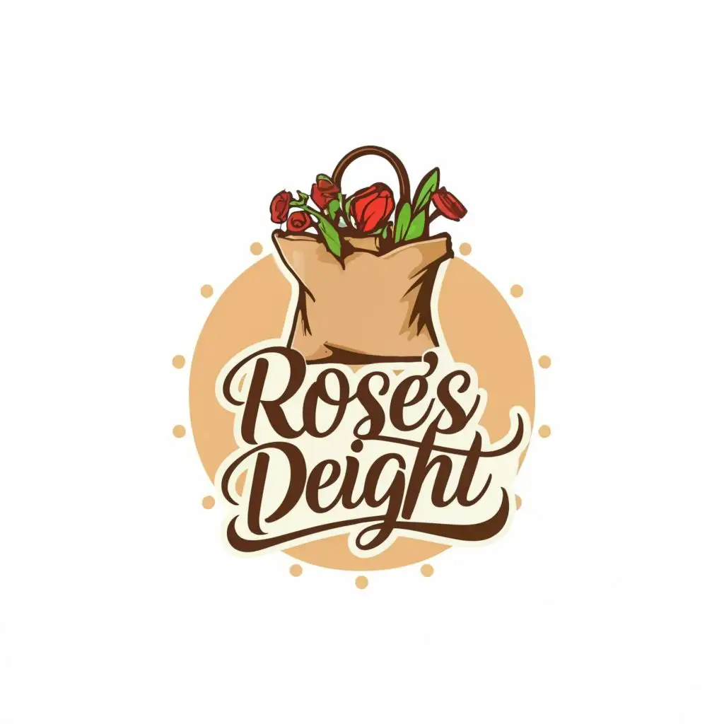 LOGO-Design-For-Roses-Delight-Fresh-Grocery-Bag-with-Hand-and-Elegant-Typography-for-Retail-Industry