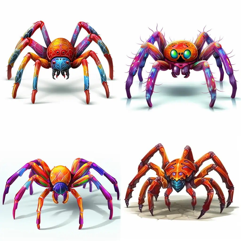 Animal figures separately
Aragog is a giant acromantula spider, 
On a white background, bright colors, cartoon style, illustration
