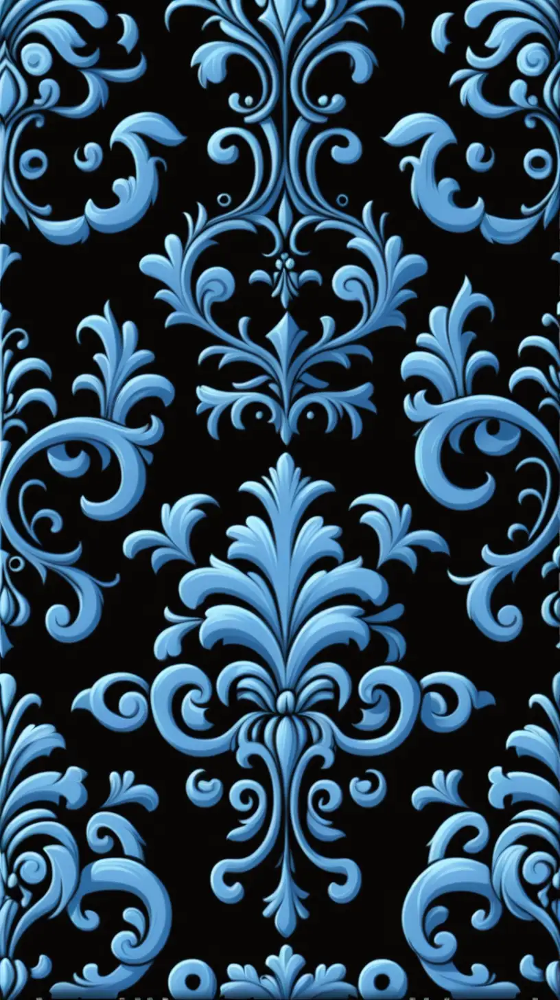 Elegant Black and Blue Damask Print 2D Tileset