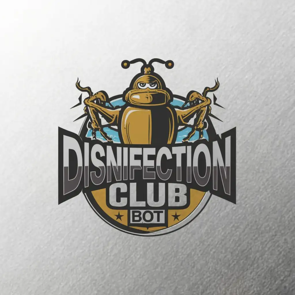 a logo design,with the text "DISINFECTION CLUB" "BOT". main symbol:Pest control ,Moderate,clear background