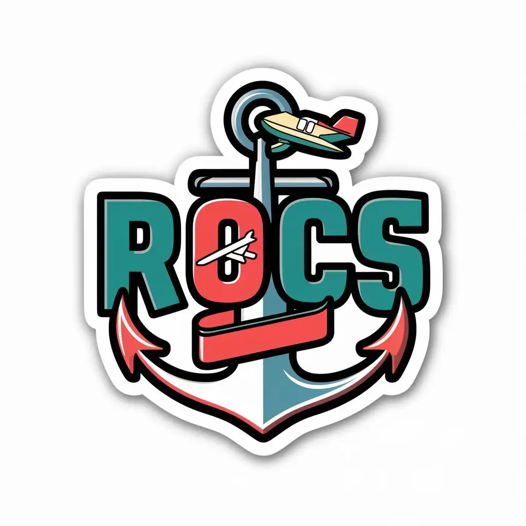 sticker, mandatory text is "ROCS", second text is "3", anchor, airplane