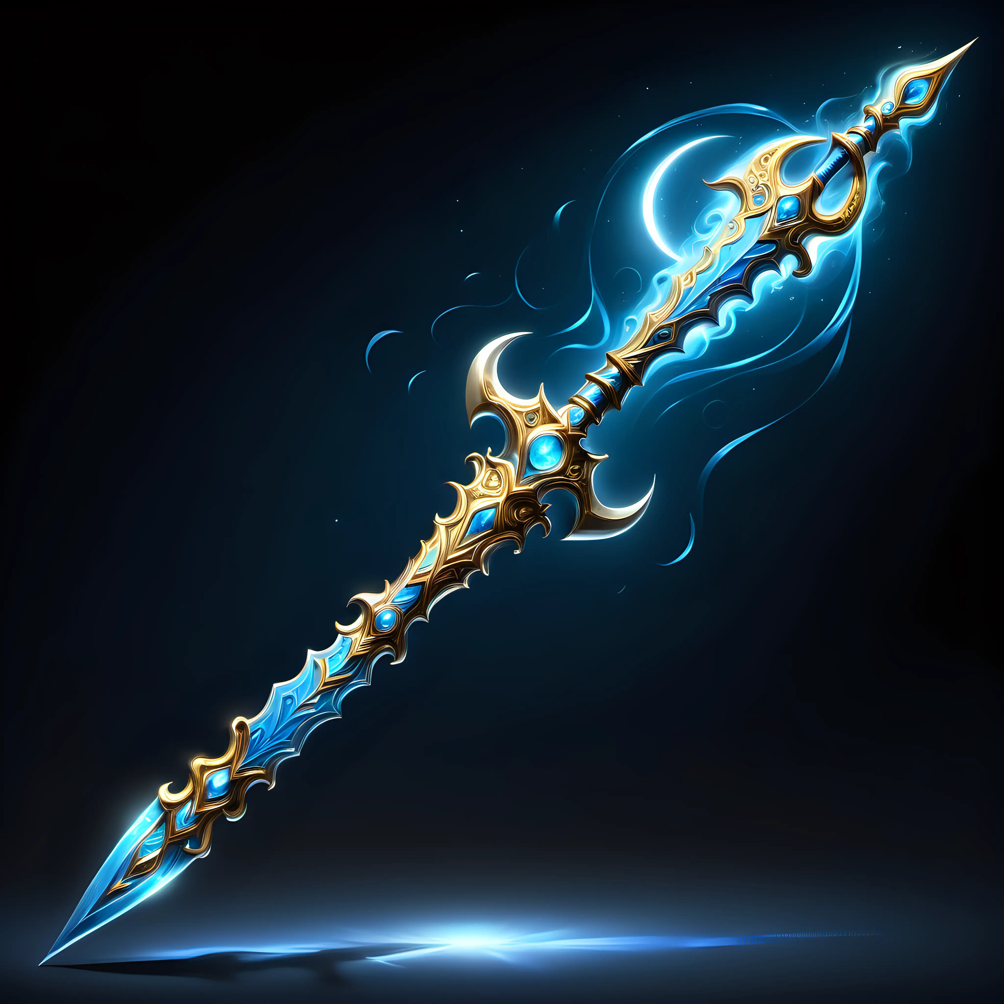 Luminous Azure Silver and Gold Polearm with Whirlwind Accents