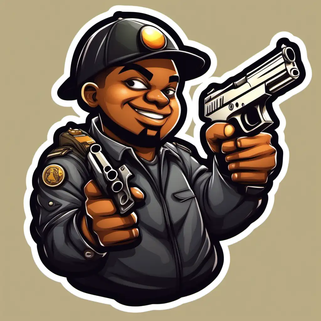 cartoon Roadman holding a pistol in one hand and a pistol in the other hand as a sticker icon with a clear background