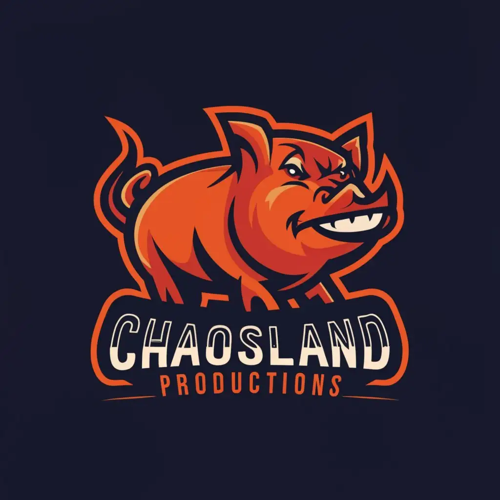 a logo design,with the text "Chaosland productions", main symbol:Angry pig,complex,clear background