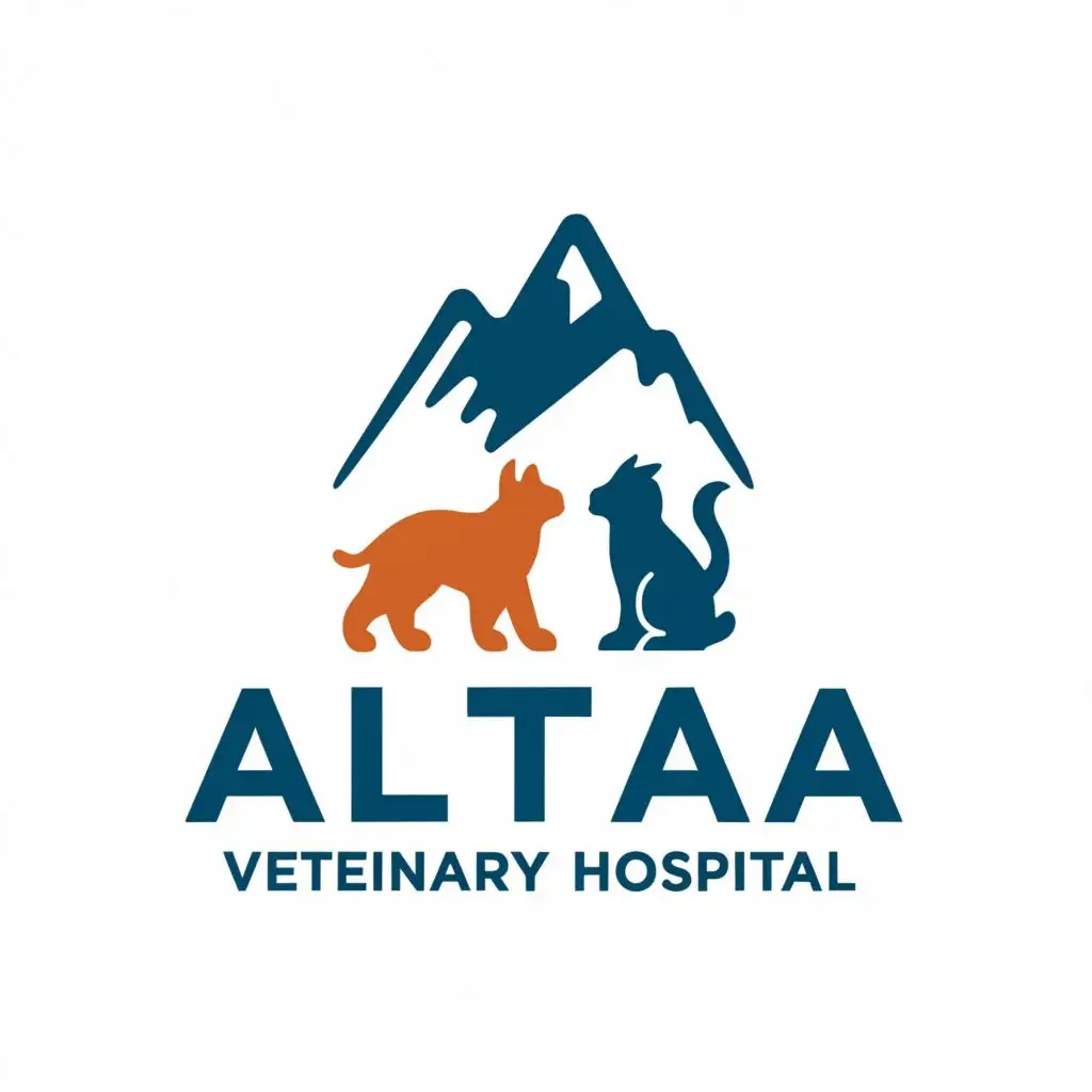 a logo design,with the text "ALTA ANIMAL VETERINARY HOSPITAL", main symbol:mountain and animal,complex,clear background