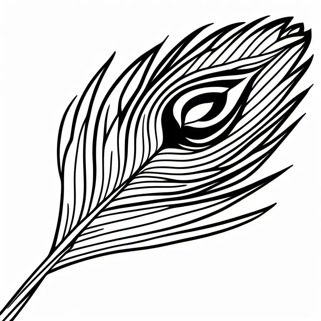 peacock feather, Coloring Page, black and white, line art, white background, Simplicity, Ample White Space. The background of the coloring page is plain white to make it easy for young children to color within the lines. The outlines of all the subjects are easy to distinguish, making it simple for kids to color without too much difficulty