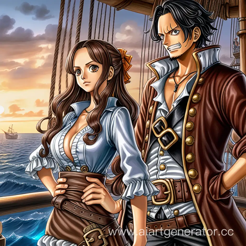 Brunette-Anime-Character-on-Pirate-Ship-with-Portgas-D-Ace-at-Early-Dawn